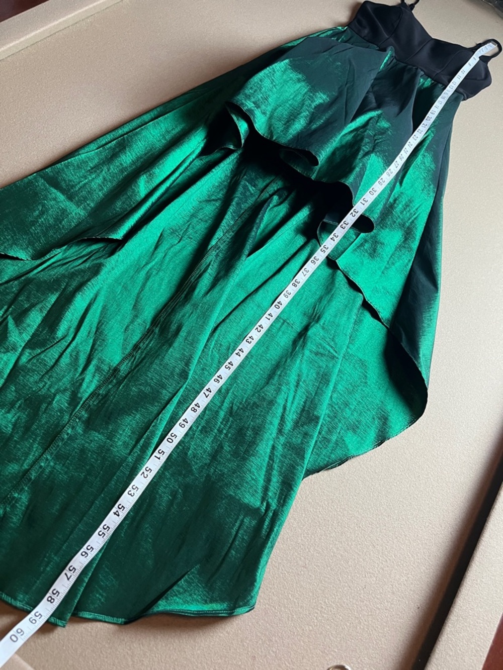 Betsy & Adam Black Green V-Neck High-Low Dress- 2 - Picture 9 of 12
